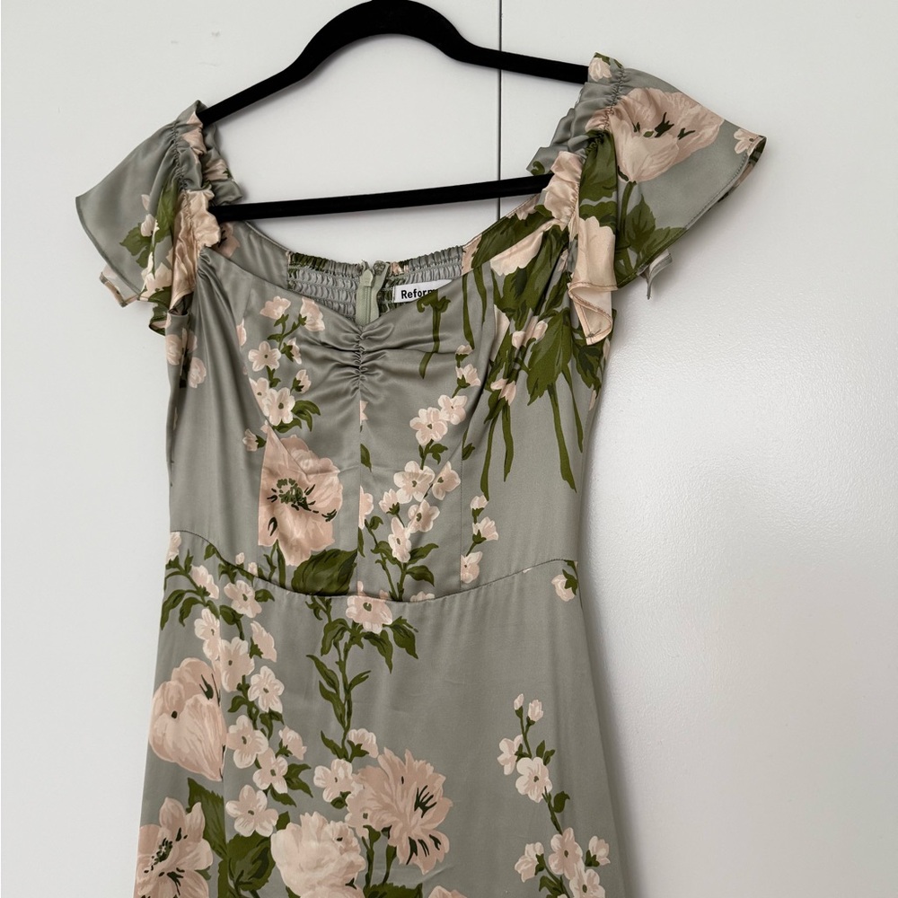 Reformation Sage Green Floral Off-Shoulder Maxi Dress - Picture 6 of 7
